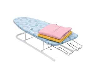Relaxdays Tabla de Planchar para Mesa, Superficie 76 x 30,5 cm, Soporte extraíble para Plancha, Plegable, Azul/Blanco