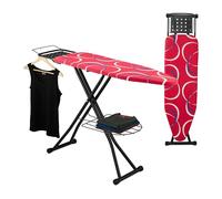 Relaxdays Tabla de Planchar para Plancha de Vapor, 110x33 cm, Regulable en Altura, Plegable, Estante Ropa Plegada, Rojo