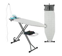 Relaxdays Tabla de Planchar para Plancha de Vapor, 115 x 39 cm, Regulable en Altura, Plegable, Estante, Blanco/Plateado, 5% plástico 15% algodón 80% Acero