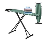 Relaxdays Tabla de Planchar para Plancha de Vapor, 121 x 39 cm, Regulable en Altura, Plegable, Estante, Verde/Negro