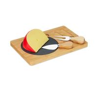 Relaxdays Set Tabla de Quesos, Bandeja Embutidos Rectangular, 2 Cubiertos, Plato Pizarra, 25x17 cm, Bambú, Natural/Negro