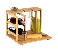 Relaxdays Tabla de Quesos con Soporte de Botellas y Copas, Jamón, Embutido, Servilletero Bambú, 26,5x40,5x33cm, Natural