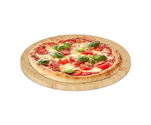 Relaxdays Tabla para Pizza, Bambú Natural, Ø 32 cm, Plato Redondo para Servir y Cortar, Tablero Madera Quesos, Natural