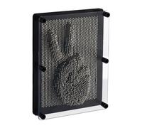 Relaxdays Tablero Pin Art, Escultura Clavos 3D, 20x15 cm, Juego Pinchitos, Molde Clavos Decorativo, Negro/Plateado