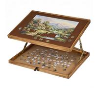 Relaxdays Puzzletisch Tablero de Puzle, Mesa de Rompecabezas Altura Ajustable, para 1000 y 1500 Piezas, Reversible, Madera, Natural, Fieltro, 38 x 93 x 74,5 cm