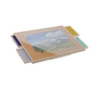 Relaxdays Tablero de puzzle ajustable 4 cajones azul,amarillo,marrón claro