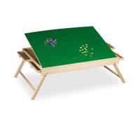 Relaxdays Tablero de puzzle con 4 cajones y patas amarillo,verde,marrón claro