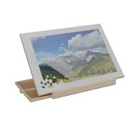 Relaxdays Tablero para Puzzles con 2 Cajones, Organizador Rompecabezas de 1000 Piezas, Inclinable, Madera, Natural/Gris, 6,5 x 79 x 56 cm