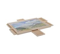Relaxdays Tablero para Puzzles con 6 Cajones, Organizador Rompecabezas de 1000 Piezas, Giratorio, con Protector, Natural, Madera, 4,5 x 83,5 x 63,5 cm
