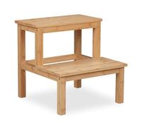 Relaxdays Taburete, 2 Escalones, Bambú, Resiste hasta 100 kg, Niños y Hogar, 40 x 40 x 40,5 cm, Banqueta, Natural