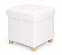 Relaxdays Taburete acolchado cuadrado con almacenaje, 38x38x38 cm, blanco | aspecto lino, patas de madera