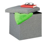 Relaxdays Taburete Almacenaje Plegable, Acolchado, Tela, Otomana de Almacenamiento, 37 x 37,5 x 37,5 cm, Gris, Tablero de Fibras