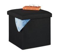 Relaxdays Taburete Almacenaje Plegable, Acolchado, Tela, Otomana de Almacenamiento, 37 x 37,5 x 37,5 cm, Negro, Gomaespuma