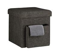 Relaxdays Taburete Almacenaje, Puff Asiento Almacenamiento, Reposapiés, con Tapa y Cajón, Lino, 1 Ud, 38 x 38 cm, Marrón
