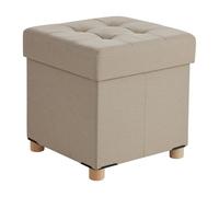 Relaxdays Taburete Almacenamiento, tapizado, 38 x 38 x 38 cm, Apariencia de Lino, Patas de Madera, Cuadrado, Beige