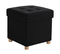 Relaxdays Taburete Almacenamiento, tapizado, H x B x T: 38 x 38 x 38 cm, Aspecto Lino, Patas de Madera, Negro