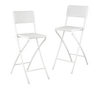 relaxdays Taburete Alto Plegable BASTIAN, Juego de 2, Acero y Ratán Sintético, Asiento a 78 cm de Altura, Blanco, 63x44x115 cm