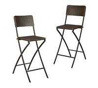 relaxdays Taburete Alto Plegable BASTIAN, Juego de 2, Acero y Ratán Sintético, Asiento a 78 cm de Altura, Marrón, 63x44x115 cm