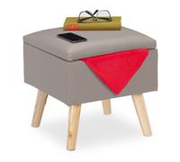 Relaxdays Taburete Bajo con Almacenamiento, Piel Sintética, Banqueta Almacenaje y Tapa, 40x40x40 cm, Acolchado, Gris, 1 Unidad