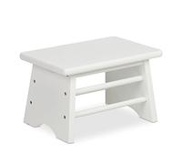 Relaxdays Taburete Bajo Bambú, Resiste hasta 100 kg, Reposapiés Resistente, 20 x 33 x 21,5 cm, Banqueta Baño, Blanco