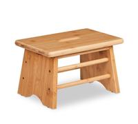 Relaxdays Taburete Bajo Bambú, Resiste hasta 100 kg, Reposapiés Resistente, 20 x 33 x 21,5 cm, Banqueta Baño, Natural