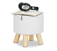 Relaxdays Taburete bajo de cuero sintético blanco,marrón claro