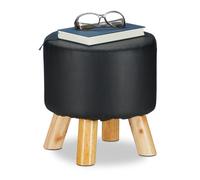 Relaxdays Taburete bajo de cuero sintético marrón claro,negro