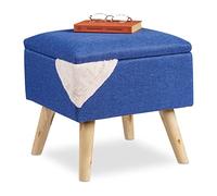 Relaxdays Taburete Bajo, Puff Asiento Almacenaje, Baúl Almacenamiento, 1 Ud., Madera-Tela, 40x40x40 cm