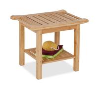Relaxdays Bambus Badhocker mit Griffen und Ablage Banco Baño Bambú, Taburete con Balda Adicional y Asas, Banqueta Cocina o Pasillo, 45 x 55 x 40,5 cm, Natural