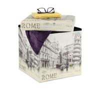 Relaxdays Taburete con Almacenaje, Reposapiés Sofá Plegable, Vintage, Diseño Roma, Acolchado, 38x37,5x37,5 cm, Blanco