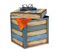 Relaxdays Taburete con Almacenaje, Reposapiés Plegable, Efecto Caja de Madera, Acolchado, 38x37,5x37,5 cm, Multicolor, Gomaespuma