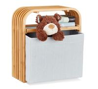 Relaxdays Taburete de Almacenaje Cuadrado, Bambú y Poliéster, Gris, 45x41x19.5 cm