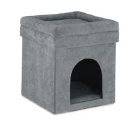 Relaxdays Cama Cueva Gato con Taburete, Caseta Cuadrada Gatito o Perro, Reposapiés Sofá, Plegable, 42 x 38 x 38 cm, Gris