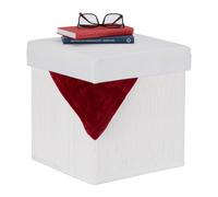 Relaxdays Taburete de Almacenaje Plegable, Acolchado, con Tapa, 35 x 35 x 35 cm Aprox, Puff Cuadrado de Bambú, Blanco