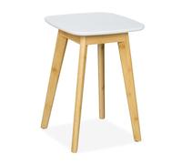 Relaxdays Taburete de Bambú, Banqueta para Cocina, Pasillo y Baño, 46x33x33 cm, Madera, Banca Plantas, Natural y Blanco, Tablero de Fibras
