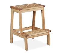 Relaxdays Taburete de Madera de Nogal, 2 Peldaños, para Niños, hasta 60 kg, 47 x 38 x 38 cm, para Poner Plantas, Natural