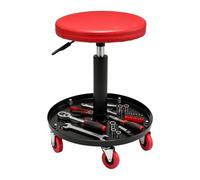 Relaxdays Taburete de Taller, Ajustable en Altura, Bandeja, 5 Ruedas, Rojo | 42-56x38 cm, metal