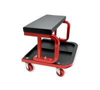 Relaxdays Werkstatthocker mit Ablage Taller con Estante, hasta 100 kg, Asiento Acolchado, 4 Ruedas, Taburete de Montaje, Color, Acero, plástico, Rojo/Negro, 1 Unidad