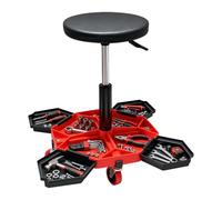 Relaxdays Taburete de Taller, Ruedas, Regulable, 136 kg, Negro-Rojo | (Al x An x Fon) 54x43x43 cm, 4 compart., metal