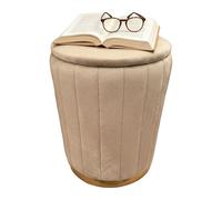 Relaxdays Otomana de Almacenamiento de Terciopelo, puf Redondo tapizado, 42 x 32 cm, Color café para salón, Color Beige