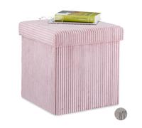 Relaxdays Taburete, Plegable, Banqueta con Espacio de Almacenamiento, Pana, Cuadrado, con Tapa, 38 x 38 x 38 cm, Rosa