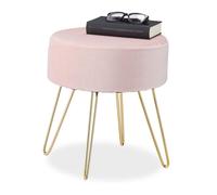 Relaxdays Taburete de terciopelo patas de metal oro,rosa
