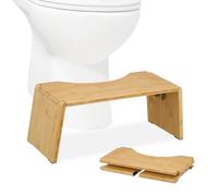 Relaxdays Taburete Fisiológico Plegable, Banco Baño y WC para Defecar, Banquito Sanitario Adulto, 19x48,5x20 cm, Natural, Caucho, Bambú, Acero