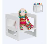 Relaxdays Taburete Infantil 2 en 1, Asiento Giratorio, Varias Alturas, Reposabrazos, 30x30x30 cm, Mesa Infantil, Blanco
