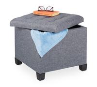 Relaxdays Taburete con Almacenaje, Reposapiés Sofá con Tapa, Asiento Acolchado, Tapizado, Cubo, 42 x 45 x 45 cm, Gris
