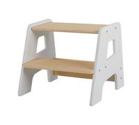 Relaxdays Taburete infantil 2 escalones, 50 kg, forma A, antideslizante, 33x40x35 cm, blanco/natural