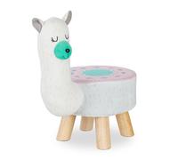 Relaxdays Taburete Infantil Llama, Forma Animal, Silla Niños, Suave, Funda Extraíble, 48 x 28 x 42 cm, Blanco, Poliéster