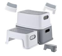 Relaxdays Taburete Infantil Antideslizante, 2 peldaños, Blanco/Gris