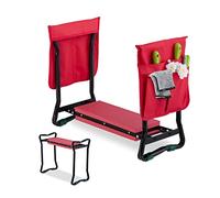 Relaxdays Taburete Jardinería Cojín Rodillas, Bolsillo Herramientas, hasta 150Kg, Trabajo Huerto 50x65x32cm, Negro/Rojo