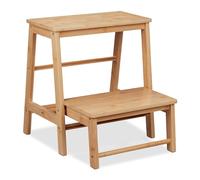 Relaxdays Taburete Plegable, 2 Escalones, hasta 100 kg, Niños, Hogar, 48 x 45 x 51 cm, Banqueta Bambú, Natural
